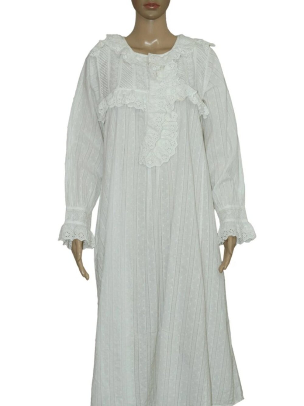Loveshackfancy Eyelet Embroidered Ruffle Dot Button Round Neck Midi Dress M